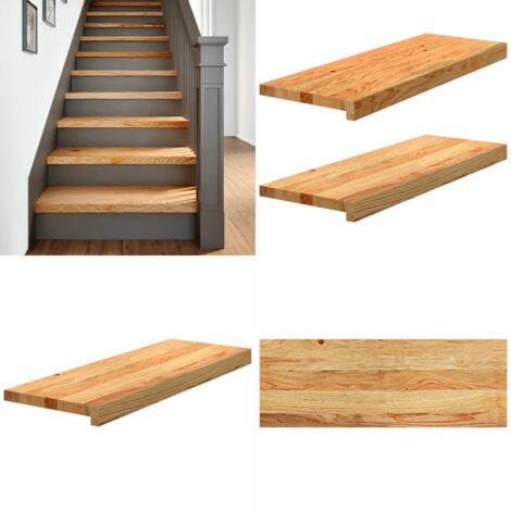 Peldaños de escalera 2 uds madera maciza roble marrón claro - Peldaños de madera - Roble