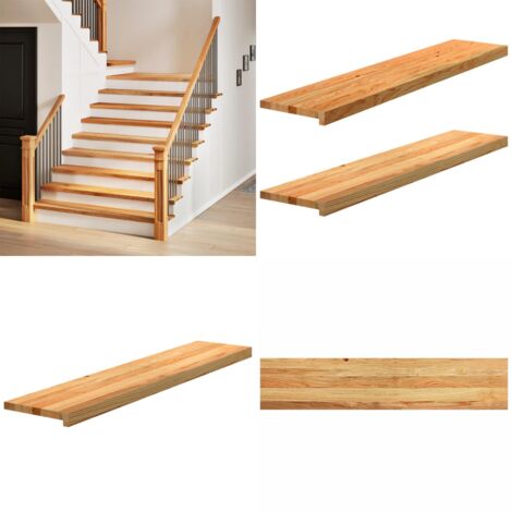 Peldaños de escalera 2 uds madera maciza roble marrón claro - Peldaños de madera - Roble