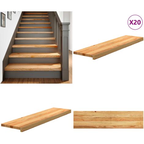 Peldaños de escalera 20 uds madera maciza roble marrón claro - Peldaños de madera - Escalones de roble