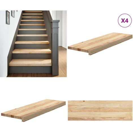 Peldaños de escalera 4 uds madera maciza 80x25x2 cm - Peldaños de escalera - Alféizares de ventana
