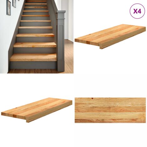 Peldaños de escalera 4 uds madera maciza roble marrón claro - Peldaños de madera - Escalones de roble