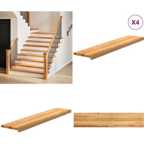 Peldaños de escalera 4 uds madera maciza roble marrón claro - Peldaños de madera - Escalones de roble