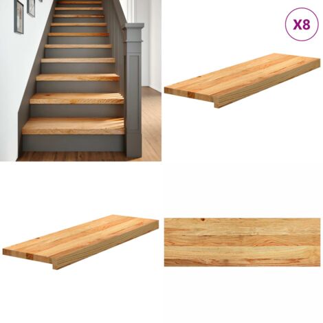 Peldaños de escalera 8 uds madera maciza roble marrón claro - Escaleras de roble - Madera maciza