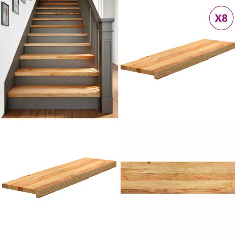 Peldaños de escalera 8 uds madera maciza roble marrón claro - Peldaños de madera - Escalones de roble