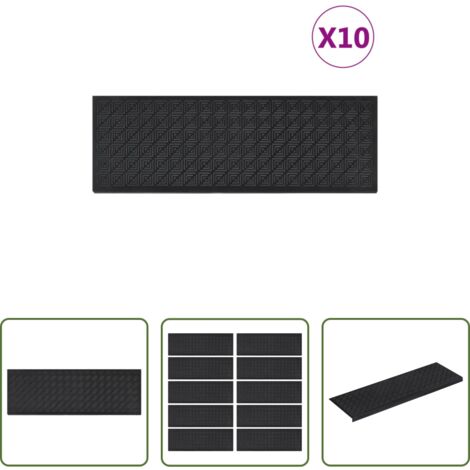 Peldaños de goma -  Alfombrillas de escalera de goma 10 uds goma 25x75 cm