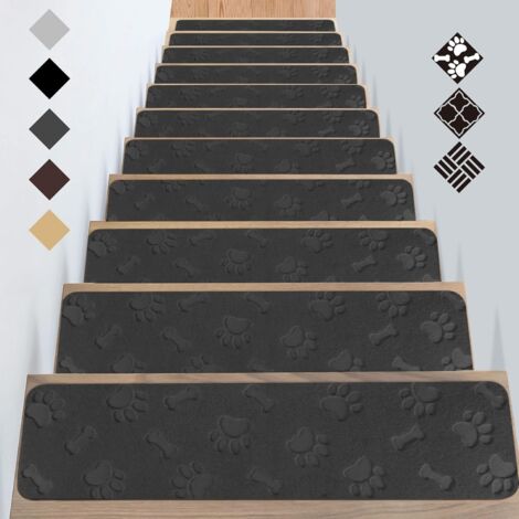 Peldaños de madera antideslizantes con adhesivo para personas mayores, niños y mascotas (76 x 20 cm, paquete de 15, diseño de pata de perro gris)