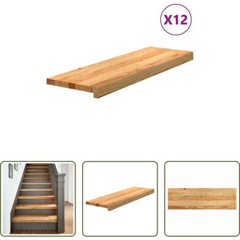 Peldaños de madera -  Peldaños de escalera 12 uds madera maciza roble marrón claro