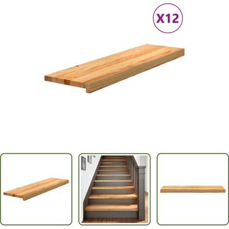 Peldaños de madera -  Peldaños de escalera 12 uds madera maciza roble marrón claro