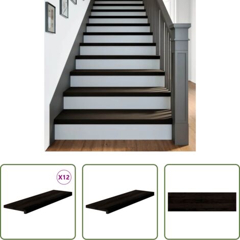 Peldaños de madera -  Peldaños de escalera 12 uds madera maciza roble marrón oscuro