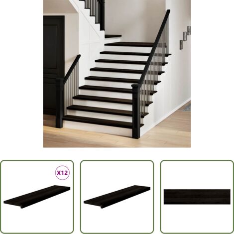 Peldaños de madera -  Peldaños de escalera 12 uds madera maciza roble marrón oscuro