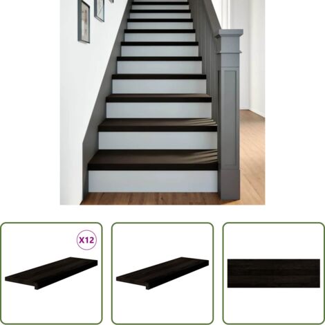 Peldaños de madera -  Peldaños de escalera 12 uds madera maciza roble marrón oscuro
