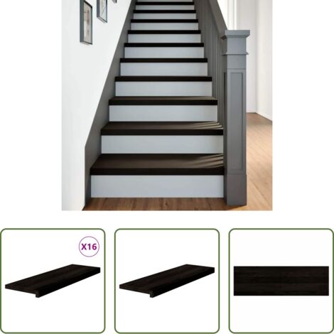 Peldaños de madera -  Peldaños de escalera 16 uds madera maciza roble marrón oscuro