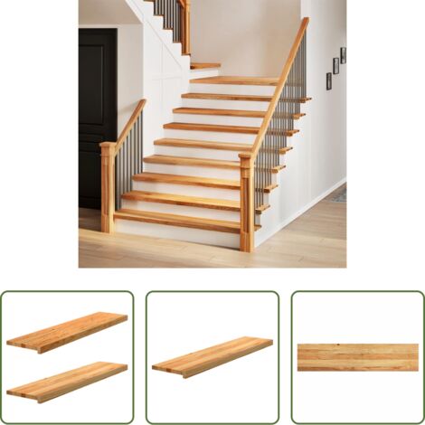 Peldaños de madera -  Peldaños de escalera 2 uds madera maciza roble marrón claro