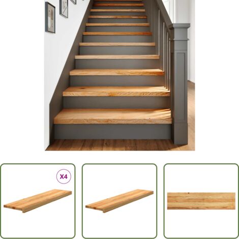 Peldaños de madera -  Peldaños de escalera 4 uds madera maciza roble marrón claro