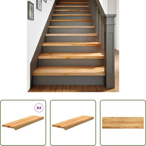 Peldaños de madera -  Peldaños de escalera 4 uds madera maciza roble marrón claro