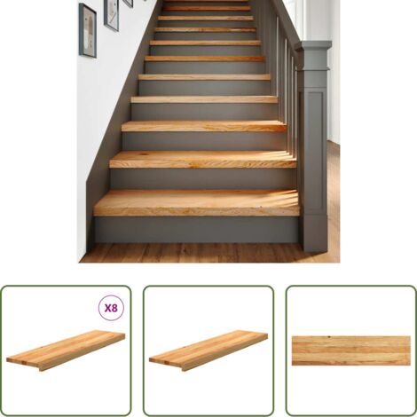 Peldaños de madera -  Peldaños de escalera 8 uds madera maciza roble marrón claro