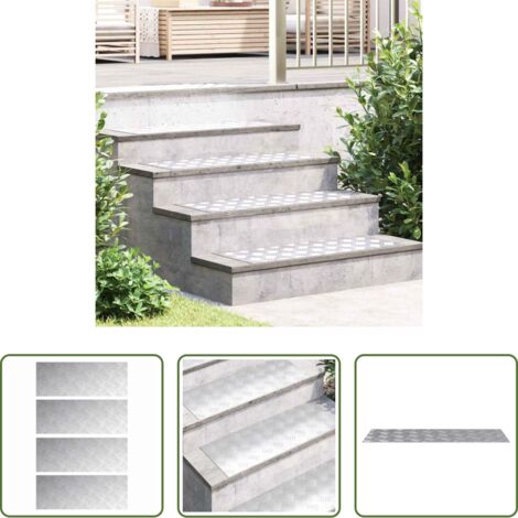 Peldaños plateados -  Peldaño Rectangular 4 pcs Plateado 80 x 30 cm Aluminio