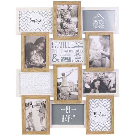 THE HOME DECO FACTORY Pêle-mêle bois et blanc photos 10 x 15 cm Family 12 photos