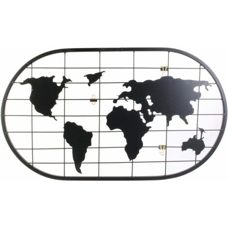 Pêle Mêle Carte Du Monde 60 X 35 Cm Noir