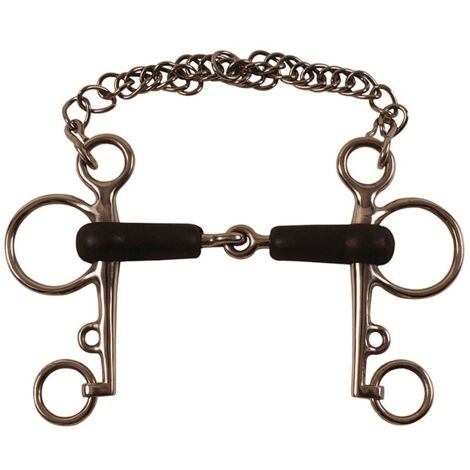 Pelham snodato in inox, imboccatura ricoperta in gomma con barbozzale 18 mm: 12,5 cm