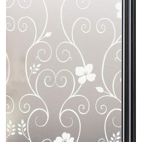Película adhesiva para ventanas (45 x 200 cm), anti-mirones, electrostática, para privacidad, opaca, decorativa, anti-UV, diseño de flores blancas.