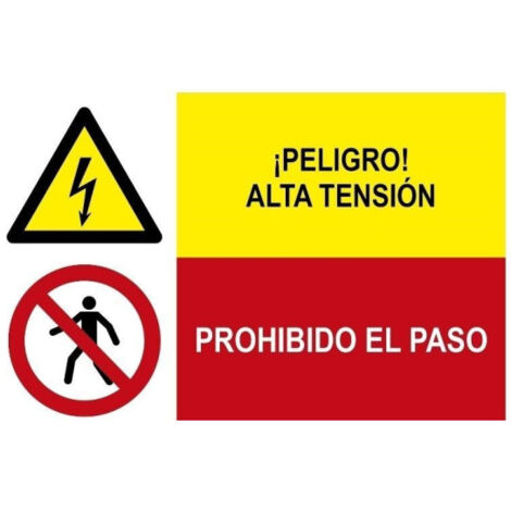 Peligro alta tensión Prohibido el paso, cartel combinado de seguridad SEKURECO                 PVC Blanco 0.7 mm