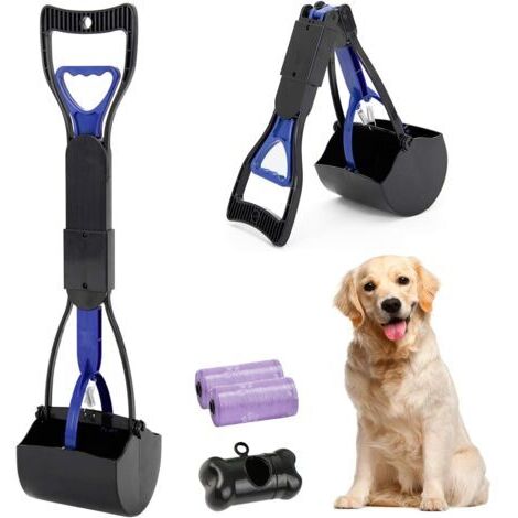Pelle à Déjections, 60cm Ramasse Crotte pour Chien avec Long Manche Solide Pince Dentelée, Pliable Nettoyage Pickup déjections Canines Clip pour Chien et Chat Animal, Déchets(Bleu)