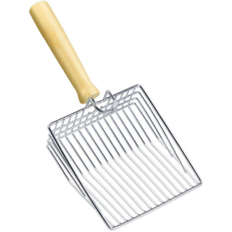 Pelle à litière en métal avec manche en bois, grande taille.