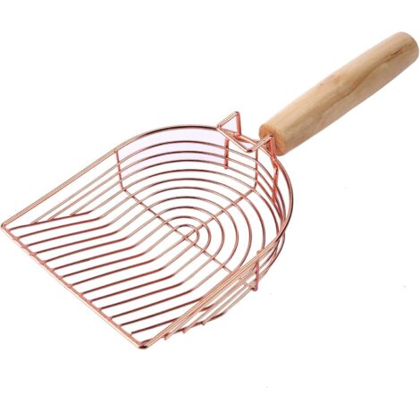 Pelle à litière en métal pour chat avec pelle profonde, pelle à litière antiadhésive avec manche en bois pour bac à litière