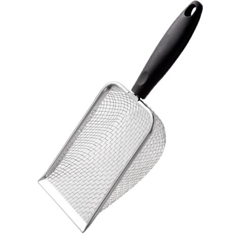 Pelle à litière pour chat en maille d'acier inoxydable, pelle profonde avec long manche et revêtement antiadhésif, pelle à litière en métal pour bac à litière pour chat, lève-déchets pour animaux de c