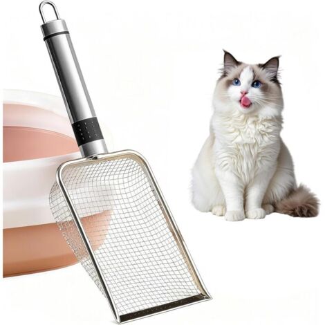 Pelle à litière pour Chat - en métal - avec poignée en Bois - Taille des Pores de 4mm - Pelle pour Chat, Pelle litiere Chat, Pelle a litiere Chat, Pelle litiere (StainlessSteel)