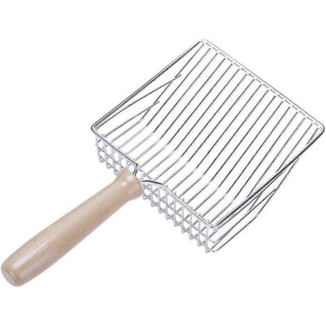 Pelle à litière pour chat, pelle à litière en métal avec manche en bois, pelle à litière pour chat et chien, 28 cm