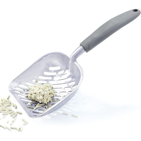 Pelle à litière pour chat, pelle à litière en métal durable, passoire avec pelle profonde et poignée ergonomique gris,