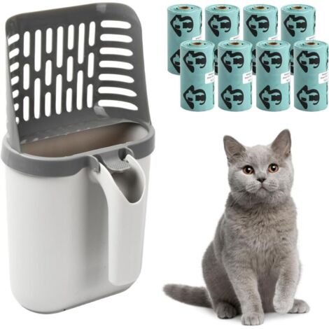 Pelle à Litière pour Chat, Poubelle a Crotte avec Stockage des Déchets et 8 Rouleaux de Sacs Poubelle, Support de Pelle Profond Amovible Pelle Litiere Chat, Ramasse Crotte Grande Capacità