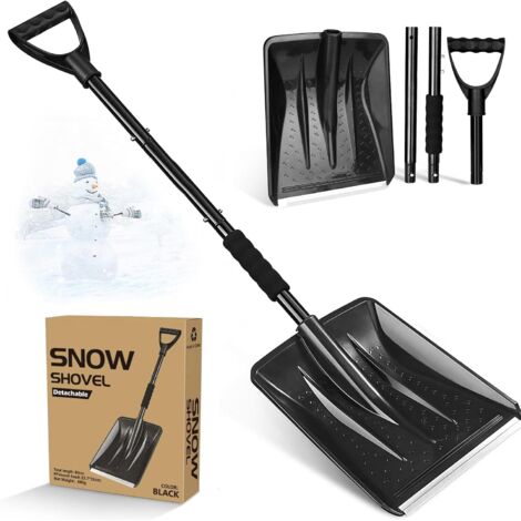Pelle à neige, 112 cm de long, 27 cm de large, acier inoxydable, conception détachable en 4 pièces, pelle à neige portable réglable, adaptée à la conduite, au camping et à la fabrication de bonhommes 