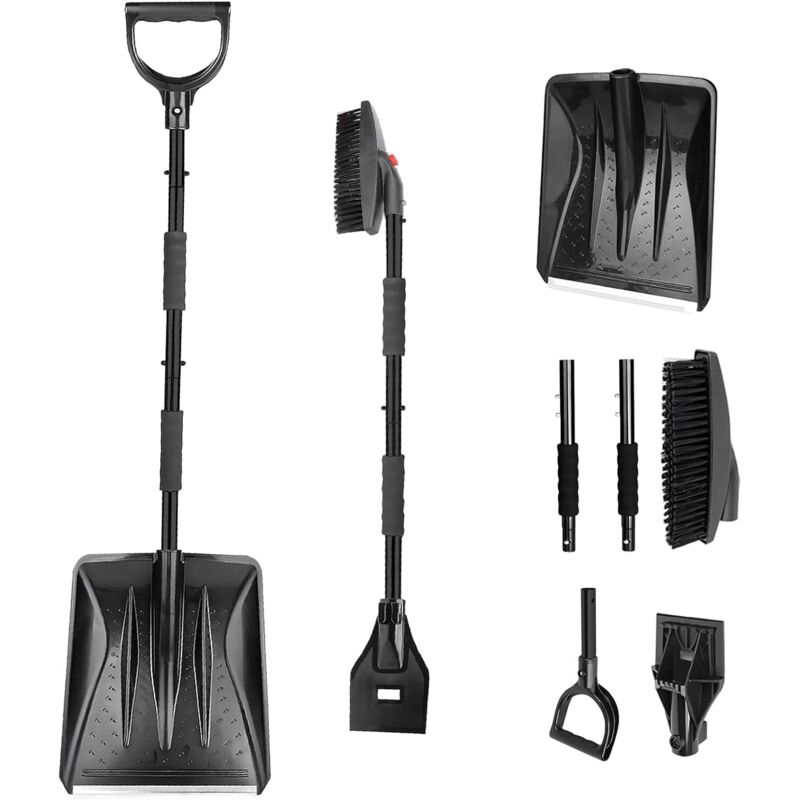 Pelle à neige 3 en 1 avec brosse (enlever la glace, pelleter la neige) Pelle à neige 3 en 1 pour voiture, jardin, camping, extérieur, légère, amovible