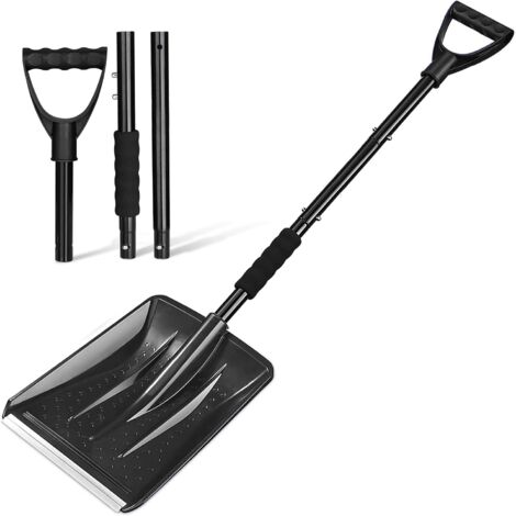 Pelle à neige au design ergonomique - Design 4 en 1 amovible - Peut être formée en deux longueurs différentes - Convient pour la neige, le jardin et le camping (noir)