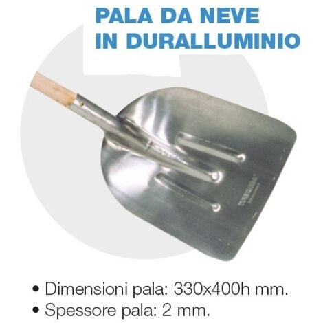 Pelle à neige en Duralumin avec manche de rechange 330x400h mm épaisseur 2 mm