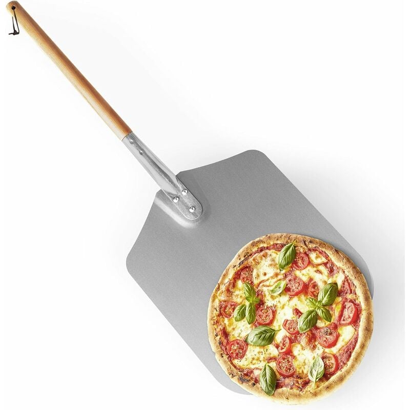 Pelle à pizza, aluminium, manche en bois, spatule professionnelle pour four,79 x 35cm nature/argenté