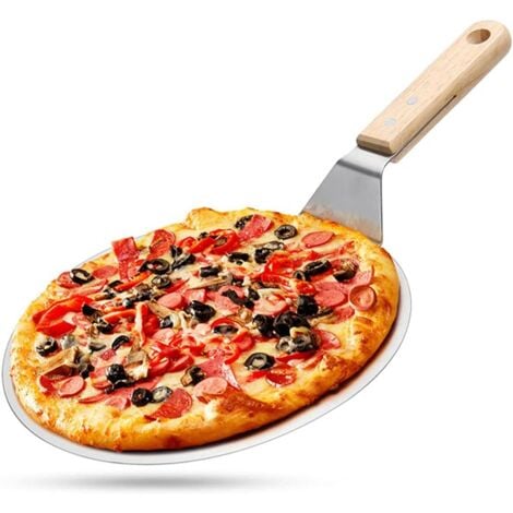 TOOLIVE Pelle à pizza en acier inoxydable avec manche en bois, poussoir à pizza pour pierre à pizza, poussoir à pain, pelle à gâteau, pelle à pizza,(10 pouces)