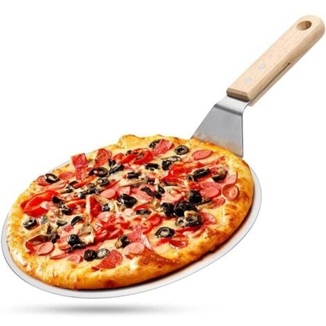 Pelle à pizza en acier inoxydable avec manche en bois, poussoir à pizza pour pierre à pizza, poussoir à pain, pelle à gâteau, pelle à pizza,(10 pouces)