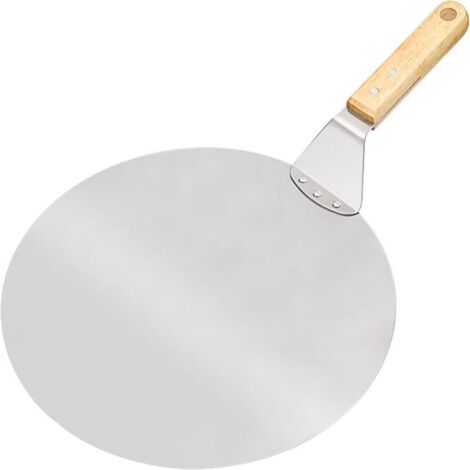 Pelle à pizza en acier inoxydable de 30 cm, spatule à gâteau de 25 cm, grande pelle à pizza ronde avec manche en bois, outil de transfert pour gâteaux à usage commercial