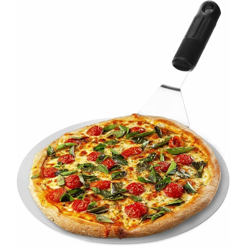 Pelle à pizza en acier inoxydable - élévateur à pizza - glissière ronde pour pizza - spatule a pizza - pizza (argent/noir - rond)