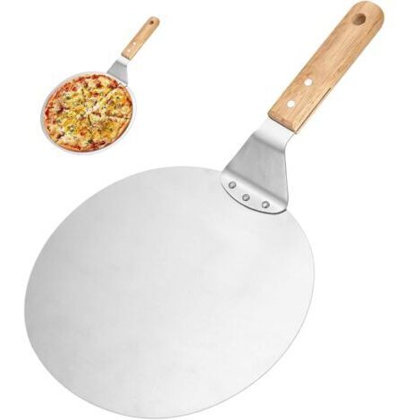 Pelle à Pizza, Pelle Pizza en Acier Inoxydable, 10 Pouce Pelle à Pizza Ronde avec Poignée en Bois et Plateau Métallique en Acier Inoxydable, Spatule Idéal pour Pizza, Pain et Pâtisseries