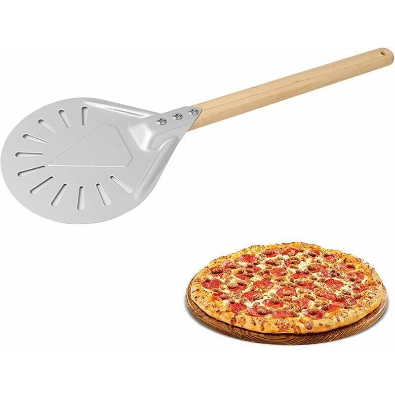 Pelle à pizza perforée,pelle à pizza antiadhésive à manche en bois de 7/8 pouces à pizza Pagaie à pizza en aluminium tournant la peau de four à pizza