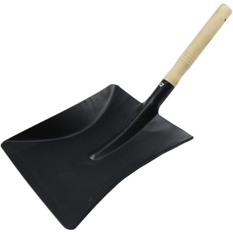 Shining House - Pelle en métal pour cheminée - Outil de nettoyage avec poignée en bois - Pelle de cheminée en acier - Pelle à cendres