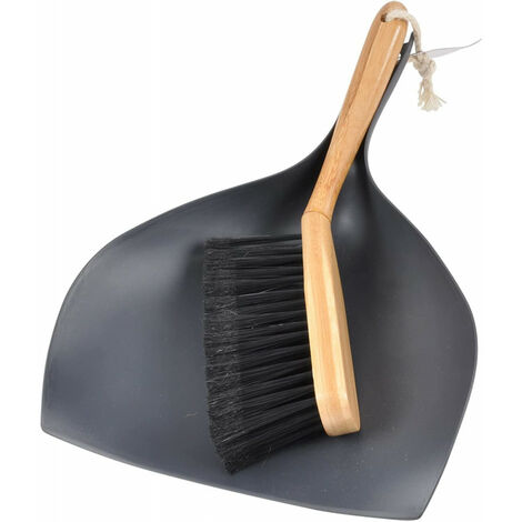 Pelle et balais en plastique et bambou - Noir - L 35 x l 25 x H 6 cm - Livraison gratuite