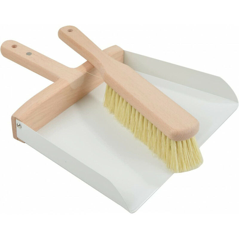 Bricoline - Pelle et balayette en métal et bois - Blanc et bois - l 31 x l 24 x h 7 cm - Gamme Nature Vintage - Livraison gratuite
