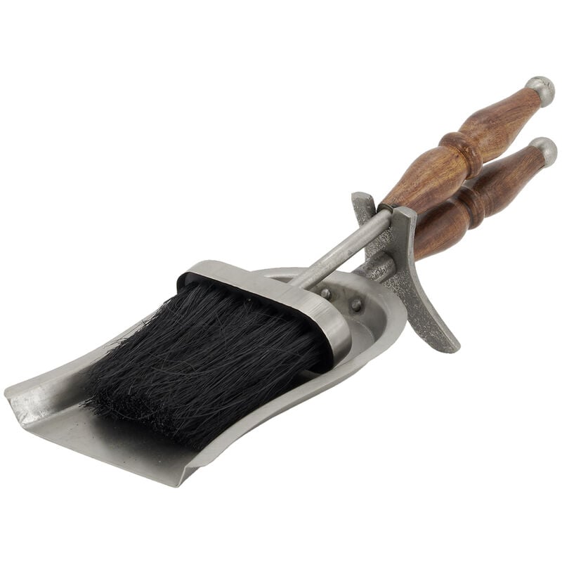 Aubry Gaspard - Pelle et balayette pour cheminée en étain et bois (Lot de 2)