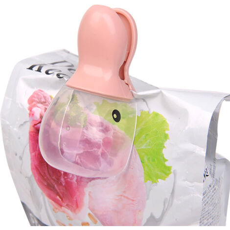 Pelle multifonctionnelle en plastique en forme de bec de canard pour nourriture pour chiens et chats, avec clip de fermeture (rose)